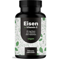 Produktbild von Bloom Naturals Eisen mit Vitamin C 40 mg Tabletten vegan glutenfrei ohne Zusatzstoffe 200 Stück