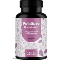 Produktbild von Bloom Naturals Folsäure Tabletten 400µg vegan für Frauen, Schwangere und Stillende 400 Stück