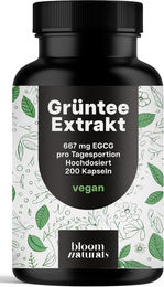 Bloom Naturals Grüntee Extrakt Pur Kapseln mit 1333 mg EGCG und Piperin vegan und glutenfrei 200 Stück – Bild 1 von 1