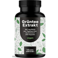 Produktbild von Bloom Naturals Grüntee Extrakt Pur Kapseln mit 1333 mg EGCG und Piperin vegan und glutenfrei 200 Stück