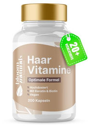 Bloom Naturals Haar Vitamine Kapseln mit Zink, Biotin und Selen vegan für Frauen und Männer 200 Stück – Bild 1 von 2