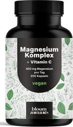 Bloom Naturals Magnesium Komplex Hochdosiert 400 mg Vegan ohne Zusatzstoffe 200 Kapseln für Sportler – Bild 1 von 1