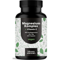 Produktbild von Bloom Naturals Magnesium Komplex Hochdosiert 400 mg Vegan ohne Zusatzstoffe 200 Kapseln für Sportler