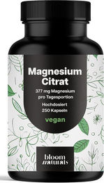 Bloom Naturals Magnesiumcitrat hochdosiert vegan 250 Kapseln 377 mg pro Tag – Bild 1 von 1