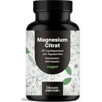 Produktbild von Bloom Naturals Magnesiumcitrat hochdosiert vegan 250 Kapseln 377 mg pro Tag