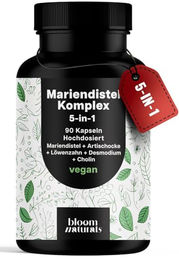 Bloom Naturals Mariendistel Artischocke Löwenzahn Komplex mit Desmodium und Cholin – 90 Kapseln – Vegan und Laborgeprüft – Bild 1 von 4