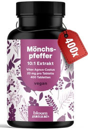 Bloom Naturals Mönchspfecher hochdosiert 20 mg Tabletten vegan ohne Zusatzstoffe 400 Stück – Bild 1 von 5