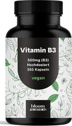 Bloom Naturals Niacin Vitamin B3 Kapseln vegan ohne Zusatzstoffe 365 Stück – Bild 1 von 1