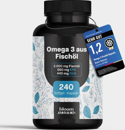 Bloom Naturals Omega 3 Fischöl Kapseln ohne Zusatzstoffe 240 Stück – Bild 1 von 1