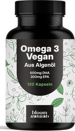 Bloom Naturals Omega 3 Vegan Hochdosiert 1800 mg Algenöl Kapseln 120 Stück – Bild 1 von 1