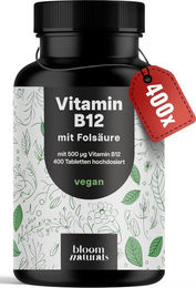 Bloom Naturals Vitamin B12 Tabletten mit Folsäure vegan 400 Stück – Bild 1 von 1