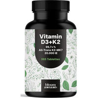 Produktbild von Bloom Naturals Vitamin D3 K2 Tabletten 20000 IE vegetarisch ohne Zusatzstoffe 365 Tabletten