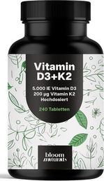 Bloom Naturals Vitamin D3 K2 Tabletten 5000 IE 240 Stück – Bild 1 von 1