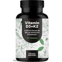 Produktbild von Bloom Naturals Vitamin D3 K2 Tabletten hochdosiert mit 5000 IE - 120 Tabletten