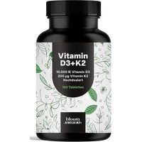 Produktbild von Bloom Naturals Vitamin D3 + K2 Tabletten mit 10.000 IE D3 und 200 µg K2-MK7 180 Stück