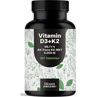 Produktbild von Bloom Naturals Vitamin D3 K2 Tabletten mit 5000 IE und K2-MK7 vegetarisch 180 Stück