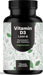 Bloom Naturals Vitamin D3 Tabletten 1000 IE ohne Zusatzstoffe 400 Stück – Bild 1 von 1