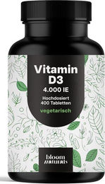 Bloom Naturals Vitamin D3 Tabletten Vegetarisch - 400 Tabletten - 4000 IE Vitamin D3 pro Tablette – Bild 1 von 1