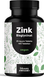 Bloom Naturals Zink Bisglycinat 25 mg Tabletten vegan 400 Stück – Bild 1 von 1