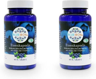 BlueIron Eisenkapseln vegan glutenfrei laktosefrei für Erwachsene, Schwangere und Stillende, 60 Kapseln – Bild 1 von 3