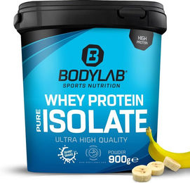 Bodylab24 Whey Protein Isolat Banane Pulver zuckerfrei laktosefrei ohne Zusatzstoffe 900 g – Bild 1 von 4