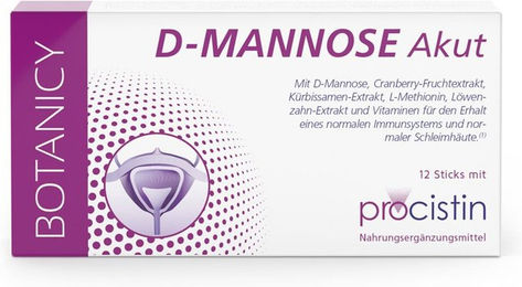 Botanicy D-Mannose + Cranberry Akut Sticks Trinkpulver mit D-Mannose, Cranberry-Extrakt und Vitamin C, glutenfrei, 12 Sticks – Bild 1 von 2