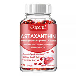 Buporai Nahrungsergänzungsmittel Astaxanthin Ashwagandha und Traubenkernextrakt 120 Kapseln – Bild 1 von 3
