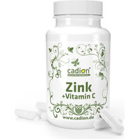 Produktbild von Cadion Zink + Vitamin C Kapseln mit Zinkcitrat, Kupfer, Vitamin B6 und Bioperine vegan