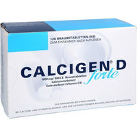 Produktbild von Calcigen D forte Cooper Consumer Health Brausetabletten mit 1000 mg Calcium und 880 I.E. Vitamin D3 für Senioren 120 Stück