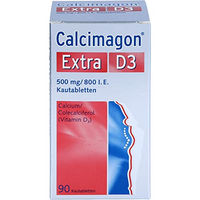 Produktbild von Calcimagon Extra D3 Kautabletten mit 500 mg Calcium und 800 IE Vitamin D3, 90 Stück