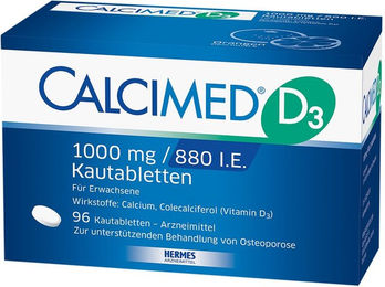 Calcimed Calcium Carbonat und Vitamin D3 1000 mg / 880 I.E. Lutschtabletten für Erwachsene, Senioren sowie Schwangere und Stillende – Bild 1 von 1