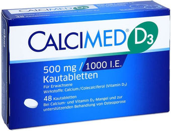 CALCIMED D3 Lutschtabletten mit 500 mg Calcium und 1000 I.E. Vitamin D3, 48 Stück – Bild 1 von 2