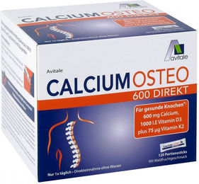 Calcium Osteo 600 Direkt Pulver von Avitale GmbH mit Calcium Carbonat, zuckerfrei, laktosefrei und glutenfrei für Frauen, 60 Sticks – Bild 1 von 1