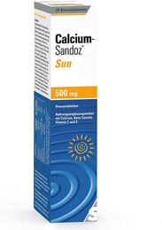 Calcium Sandoz Sun Brausetabletten mit Calcium Carbonat für Kinder, 20 Stück, laktosefrei und glutenfrei – Bild 1 von 2
