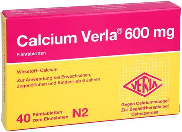 Calcium Verla Calcium Carbonat 600 mg Filmtabletten 40 Stück glutenfrei und laktosefrei für Schwangere und Stillende – Bild 1 von 3