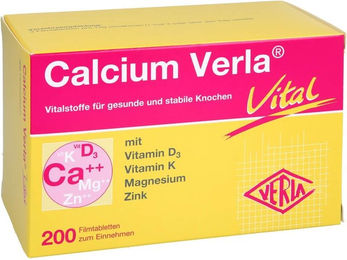 Calcium Verla Vital Filmtabletten mit Calcium, Magnesium, Zink, Vitamin D3 und Vitamin K, glutenfrei und laktosefrei, 200 Stück – Bild 1 von 2