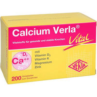 Produktbild von Calcium Verla Vital Filmtabletten mit Calcium, Magnesium, Zink, Vitamin D3 und Vitamin K, glutenfrei und laktosefrei, 200 Stück