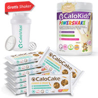 Produktbild von CaloCake Zunahme-Bundle für Kinder: 8x Hochkalorische Proteinriegel Cookies & Cream und 500g CaloKids+ Powershake Vanille vegan und laktosefrei