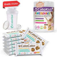 Produktbild von CaloCake Zunahme-Bundle für Kinder mit 8 Proteinriegeln Cookies & Cream und 500g CaloKids+ Powershake Schokolade vegan und laktosefrei