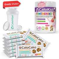 Produktbild von CaloCake Zunahme-Bundle für Kinder mit 8 Proteinriegeln Cookies & Cream und 500g CaloKids+ Powershake Erdbeere vegan und laktosefrei