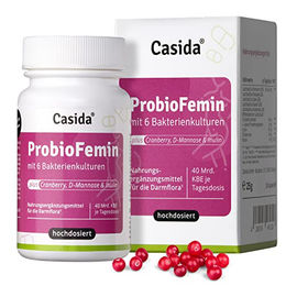 Casida ProbioFemin Kapseln für Frauen mit 40 Mrd. KBE, Cranberry, D-Mannose und Inulin, vegan, glutenfrei und laktosefrei, 30 Kapseln – Bild 1 von 6