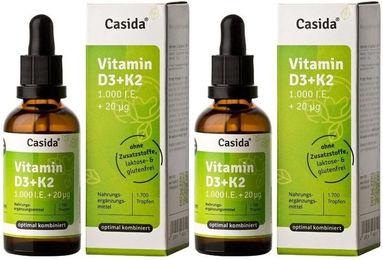 Casida Vitamin D3 K2 Tropfen hochdosiert vegan mit 1000 I.E. Vitamin D und 20 µg Vitamin K2 – Bild 1 von 1