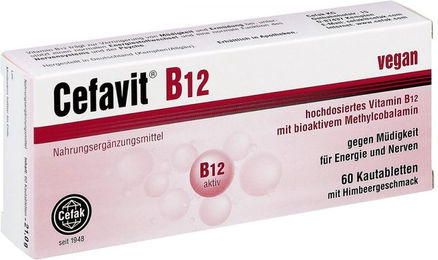 Cefavit B12 Lutschtabletten für Erwachsene vegan laktosefrei glutenfrei ohne Zusatzstoffe 60 Stück – Bild 1 von 1