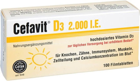 Cefavit D3 2.000 I.E. Tabletten 100 Stück vegetarisch glutenfrei laktosefrei – Bild 1 von 1