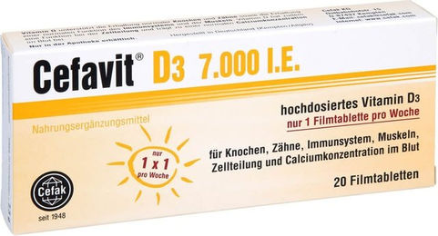 Cefavit D3 7000 I.E. Tabletten für Erwachsene und Kinder 20 Stück – Bild 1 von 1