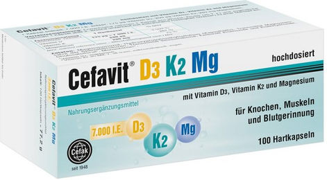 Cefavit D3 K2 Mg 7000 IE Hartkapseln vegan glutenfrei für Erwachsene und Kinder 100 Stück – Bild 1 von 1
