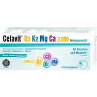 Produktbild von Cefavit D3 K2 Mg Ca 2000 Trinkgranulat Vegan Vegetarisch für Erwachsene Kinder und Heranwachsende 10 Stück