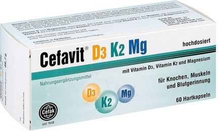 Cefavit D3 K2 Mg Hartkapseln mit 2000 IE Vitamin D3 vegetarisch und glutenfrei 60 Kapseln – Bild 1 von 1