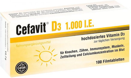Cefavit Vitamin D3 1000 IE Filmtabletten vegetarisch laktosefrei glutenfrei für Erwachsene und Kinder – Bild 1 von 1