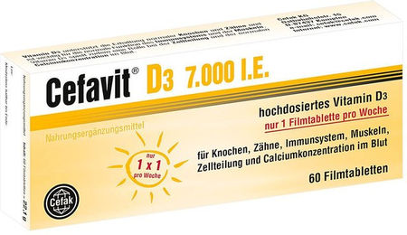 Cefavit Vitamin D3 7000 IE Filmtabletten vegetarisch laktosefrei glutenfrei 60 Stück – Bild 1 von 1
